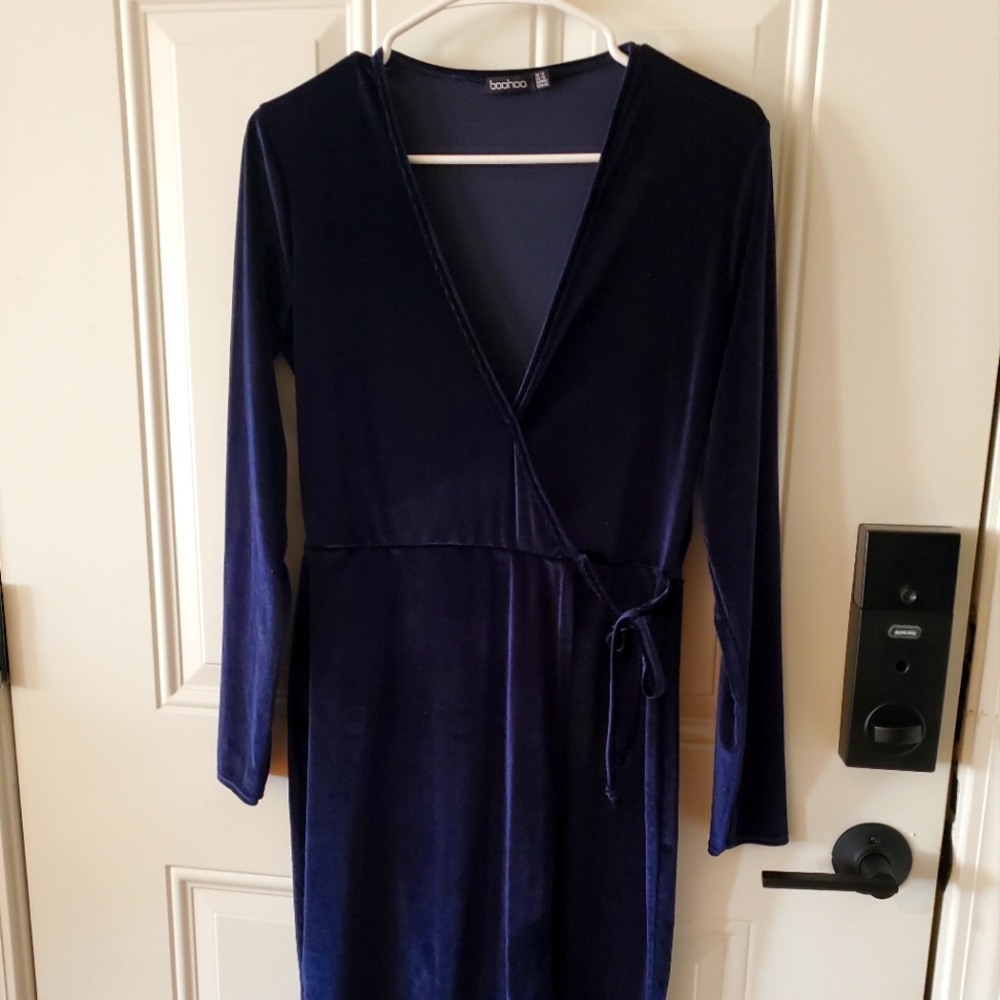 Navy velvet wrap dress